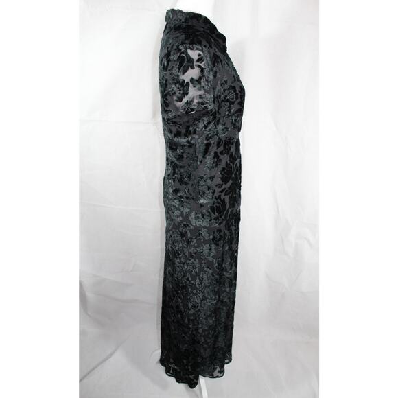 Vintage Maggy London Burnout Velvet Black Floral Maxi Dress Prep Goth 90s S/M - Picture 2 of 10